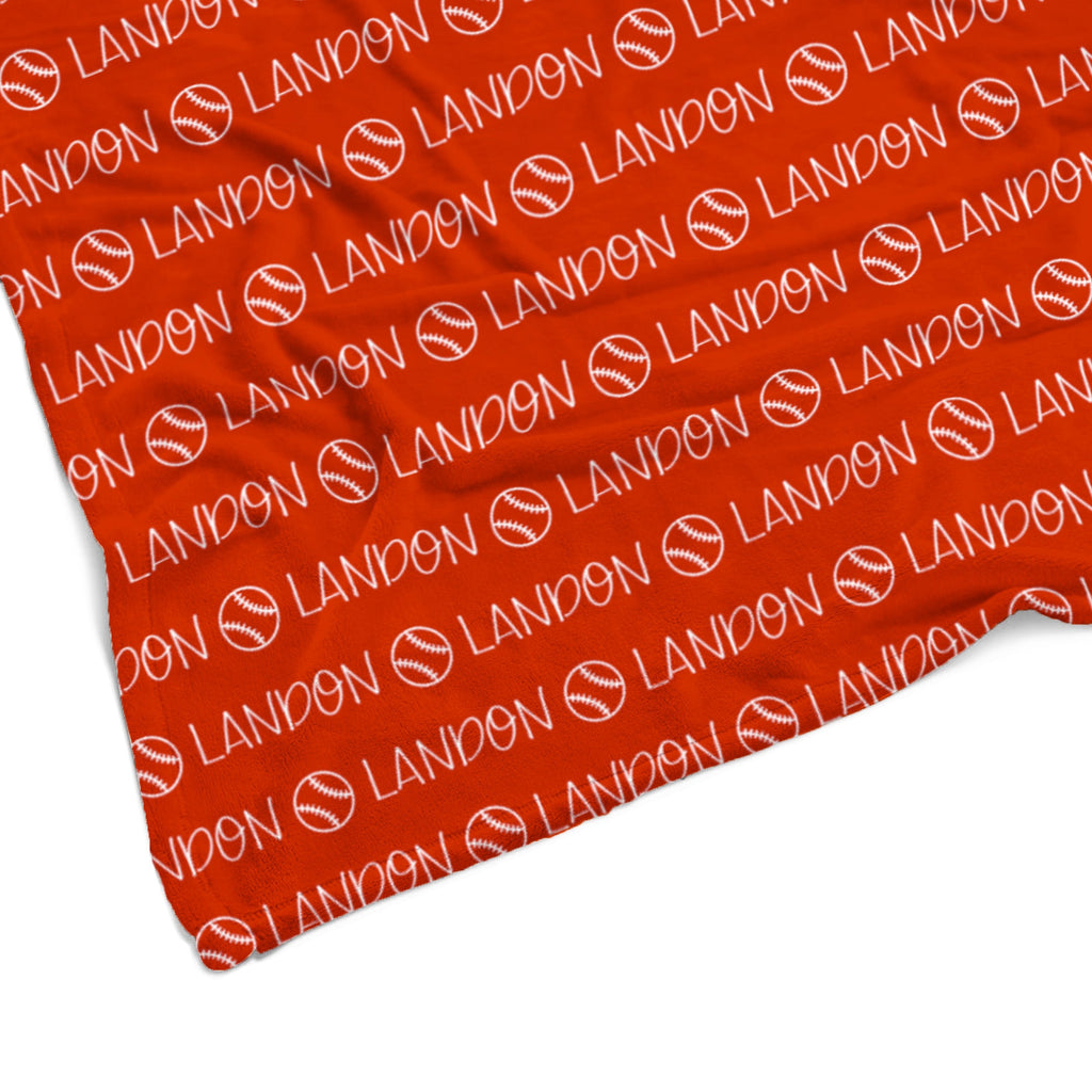 Sugar + Maple Personalized Plush Minky Blanket | Baseball Icon Repeating Name (8870441681204)