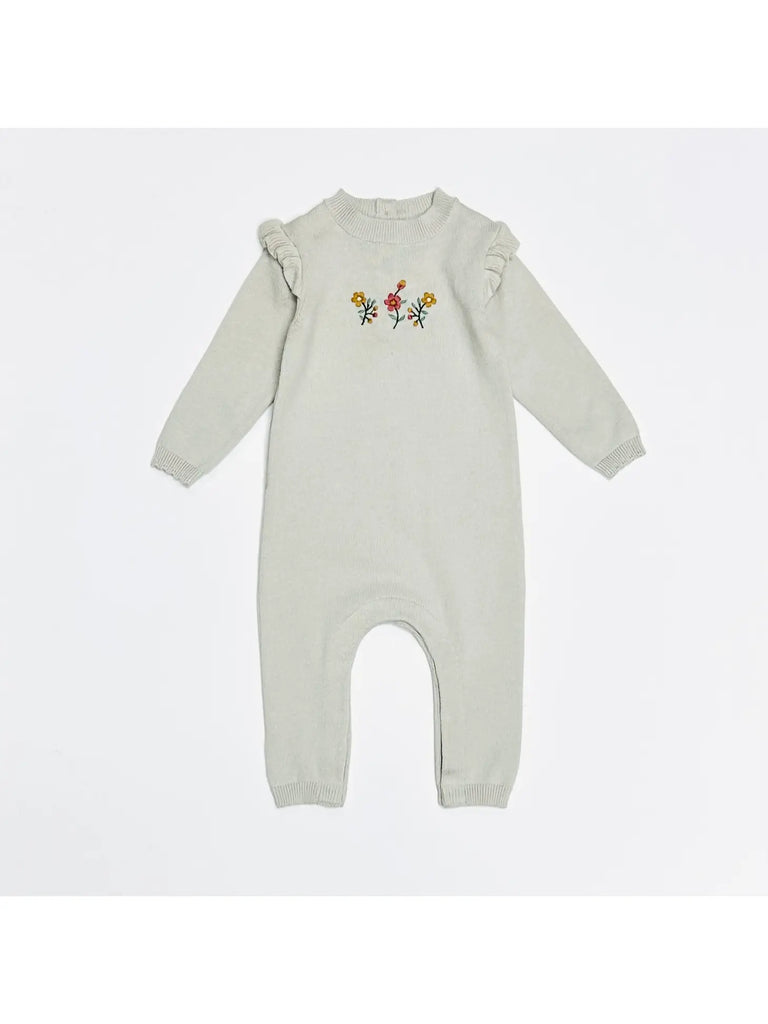 Viverano Organics Floral Embroidered Ruffle Baby Sweater Jumpsuit (8700833366324)