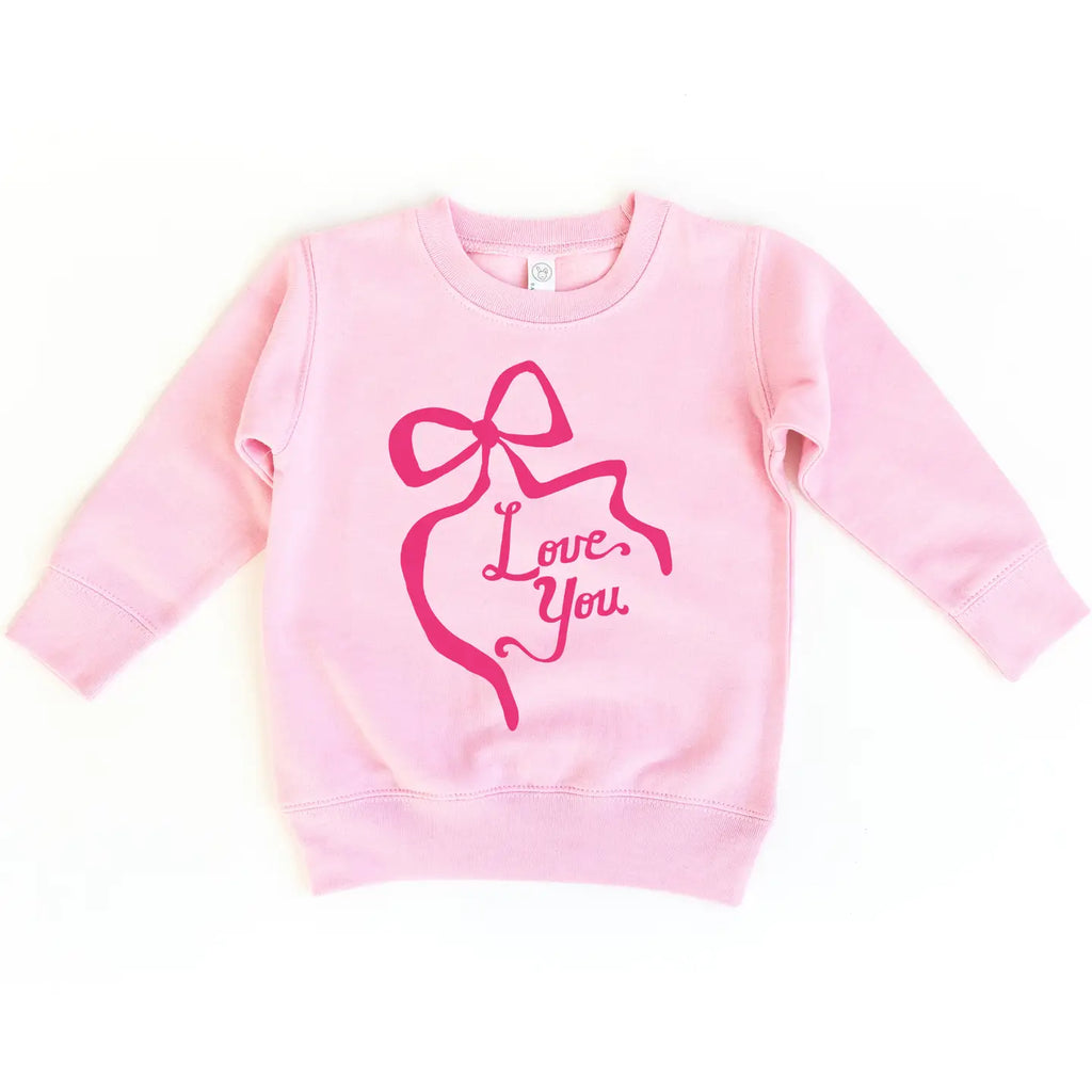 Benny & Ray Pink Love You Coquette Bow Valentines Day Kids Sweatshirt (9185313194292)