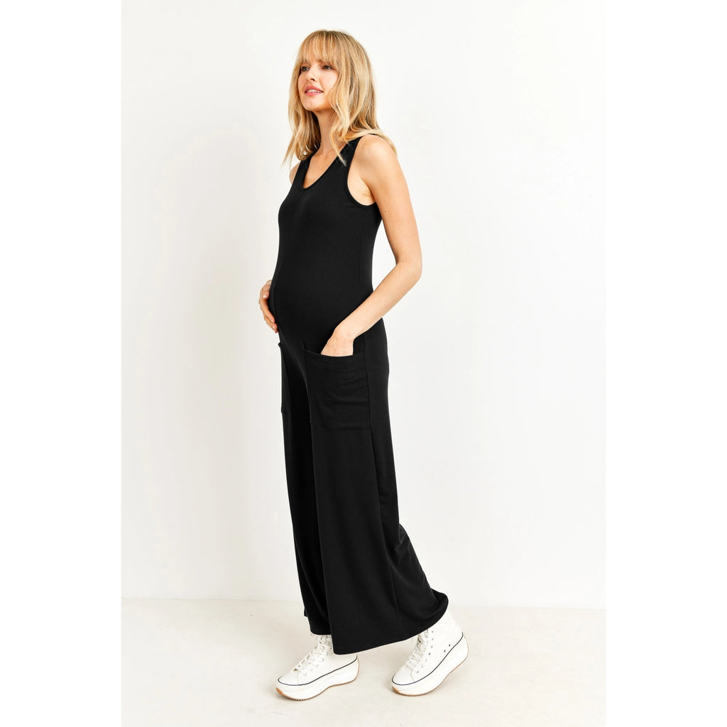 Hello Miz - Wide Leg Ribbed Maternity Pocket Jumpsuit (8708039475508)