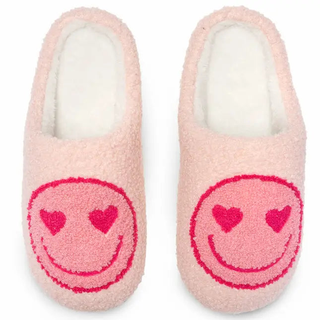 Living Royal Adult Slippers - Heart Eyes Happy Faces - Pink (9185332986164)