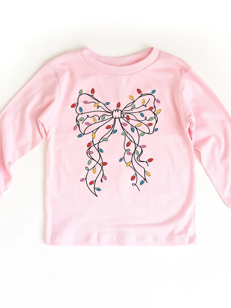 Benny & Rey Christmas Bow and Lights Kids Long Sleeve Christmas Shirt (9164939755828)