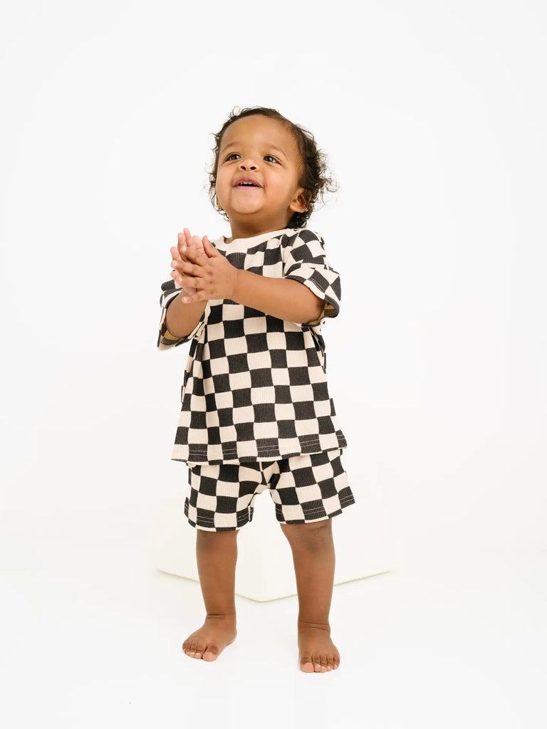 Little One Shop Checkered Waffle Bamboo Shorts Set (9101096812852)