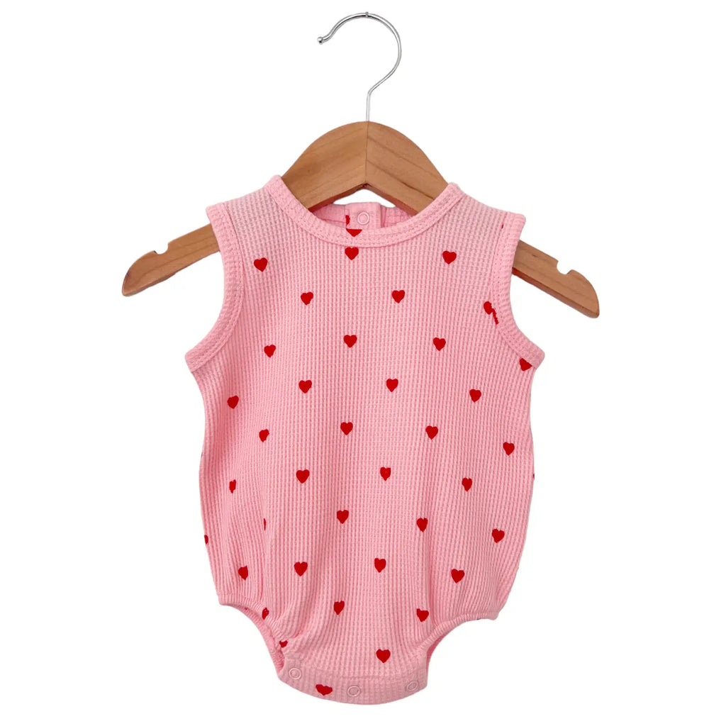 Spearmint Love Organic Waffle Bubble Romper, Little Red Heart (9184038846772)