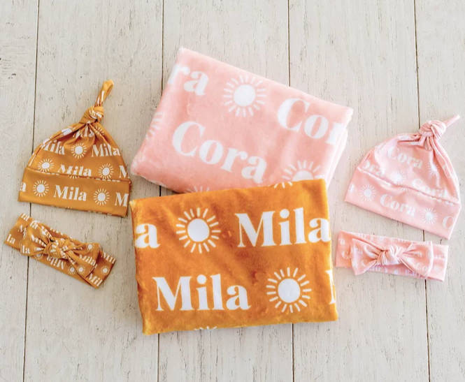 Sugar + Maple Personalized Plush Minky Blanket | Sun Icon Repeating Name (8870355304756)