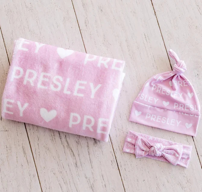 Sugar + Maple Personalized Plush Minky Blanket | Heart Icon Repeating Name (8870347669812)