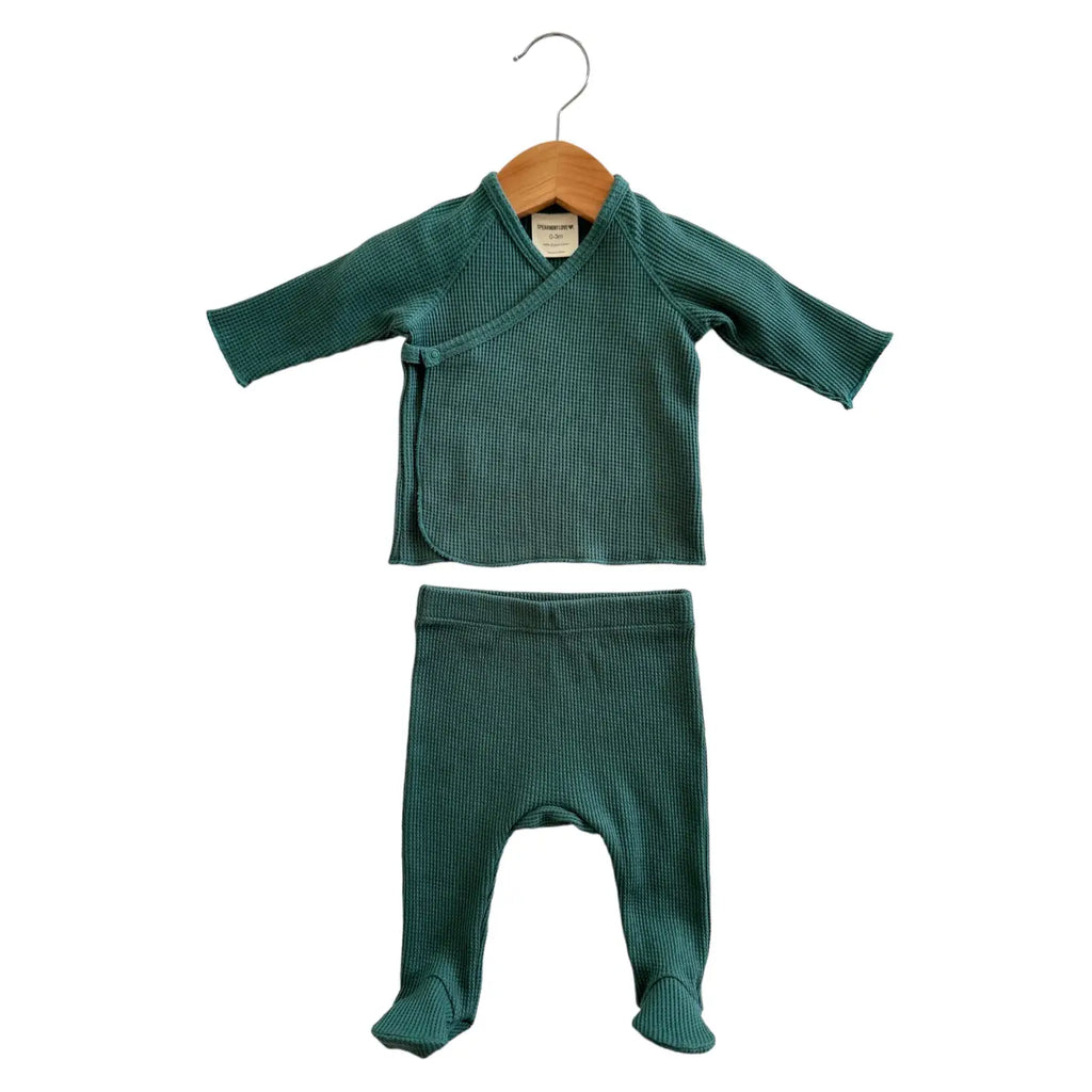 SpearmintLOVE Organic Waffle Kimono &amp; Pant Set, Spruce - NB (9168065003828)