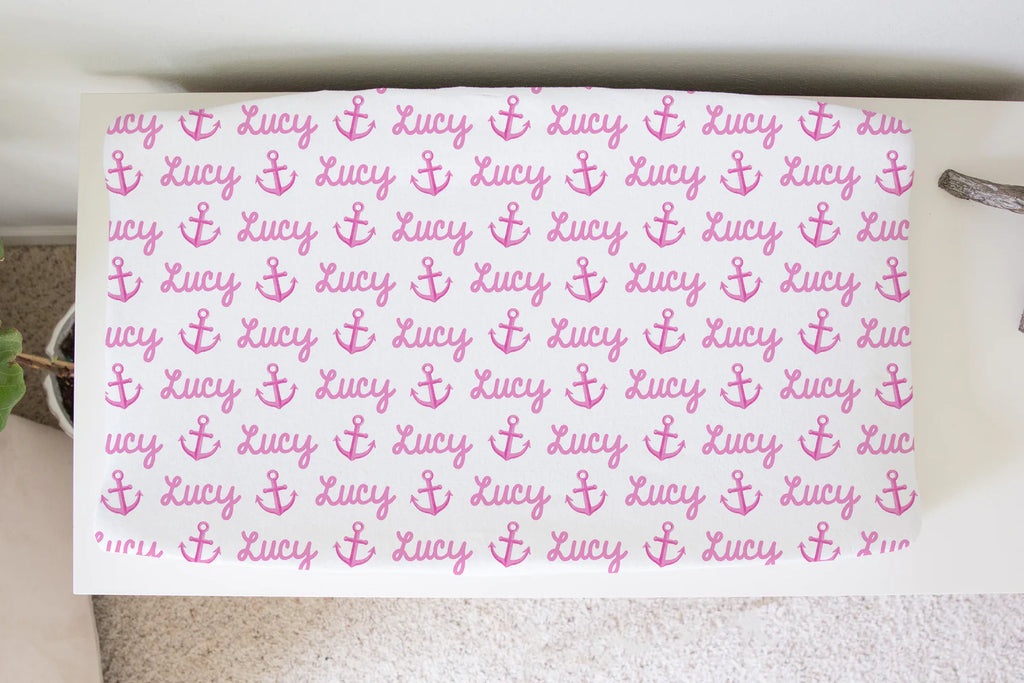 Sugar + Maple Personalized Changing Pad Cover | Anchor Pink (6758054330415)