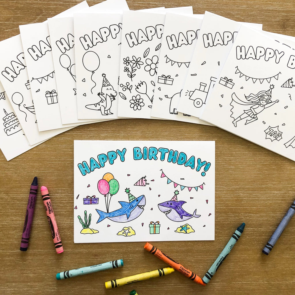 Well Raised Co. - Happy Birthday Coloring Cards (9093990940980)