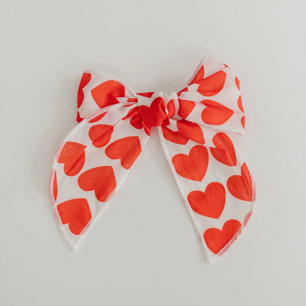 Golden Dot Lane Ruby Red Valentine Heart Serged Cotton 4" Hair Bow (9185319911732)