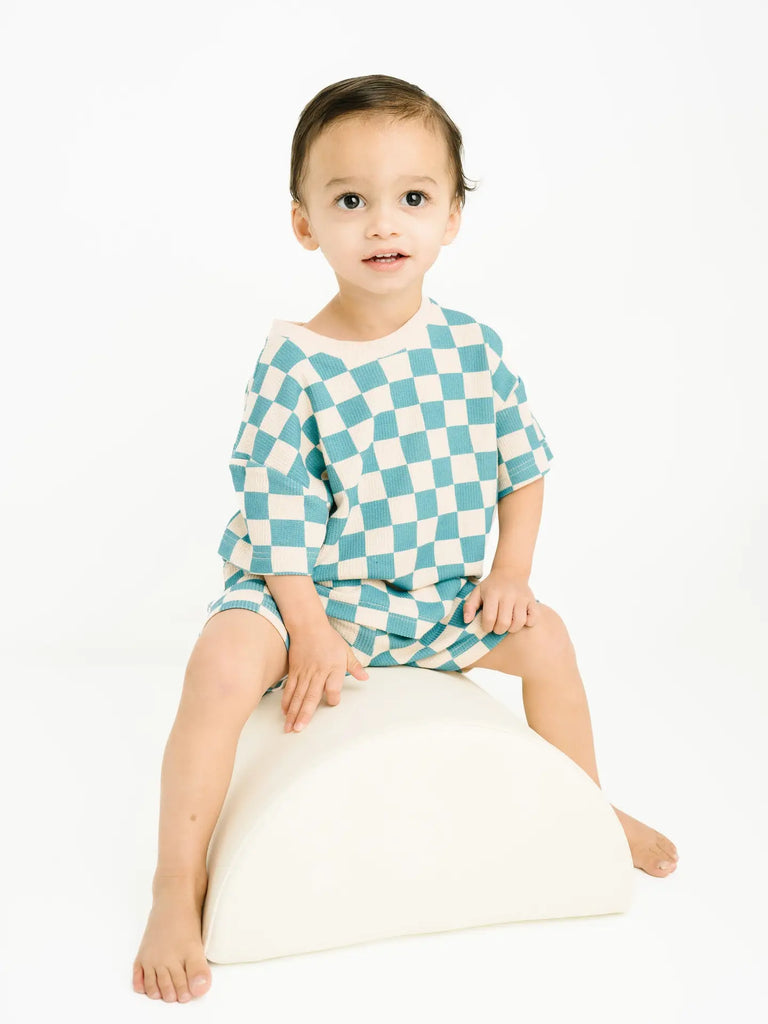 Little One Shop Checkered Waffle Bamboo Shorts Set (9101096812852)