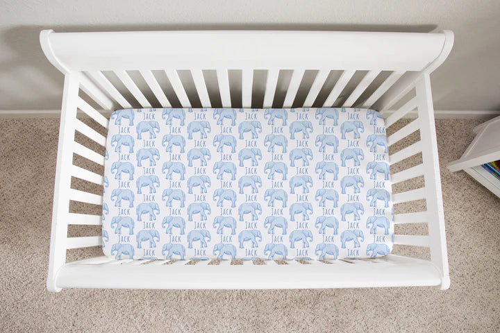 Sugar + Maple Personalized Crib Sheets | Elephant Blue (6758065668143)