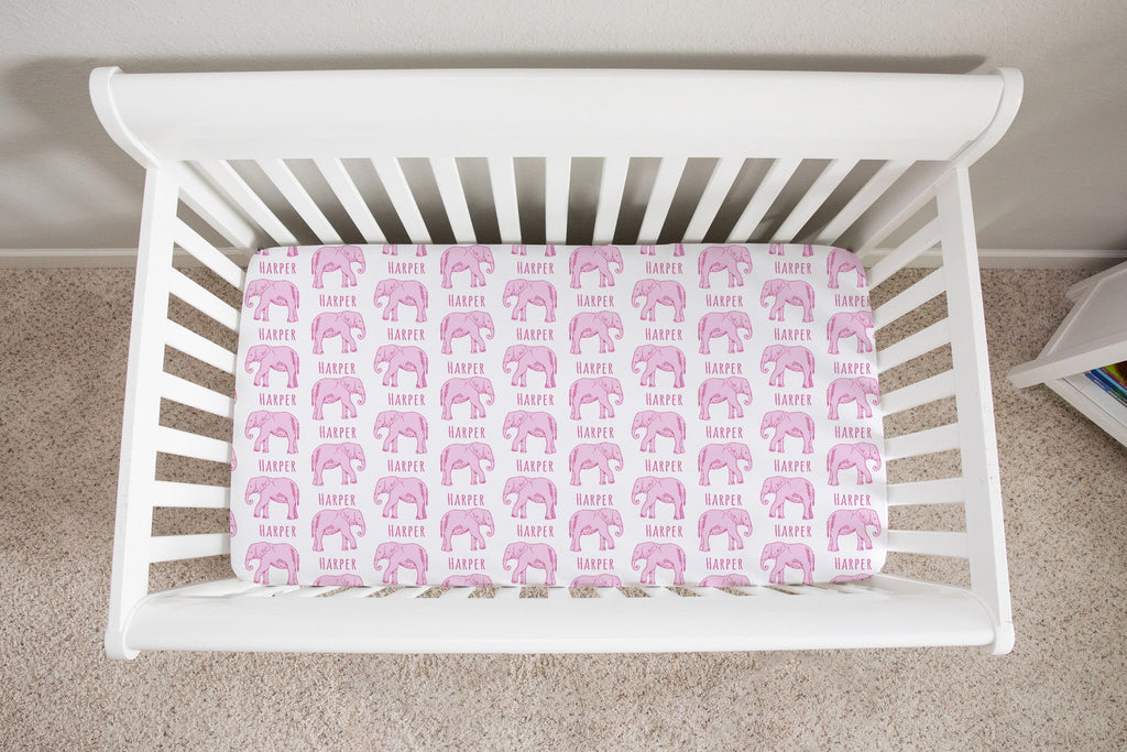 Sugar + Maple Personalized Crib Sheets | Elephant Pink (6758067077167)