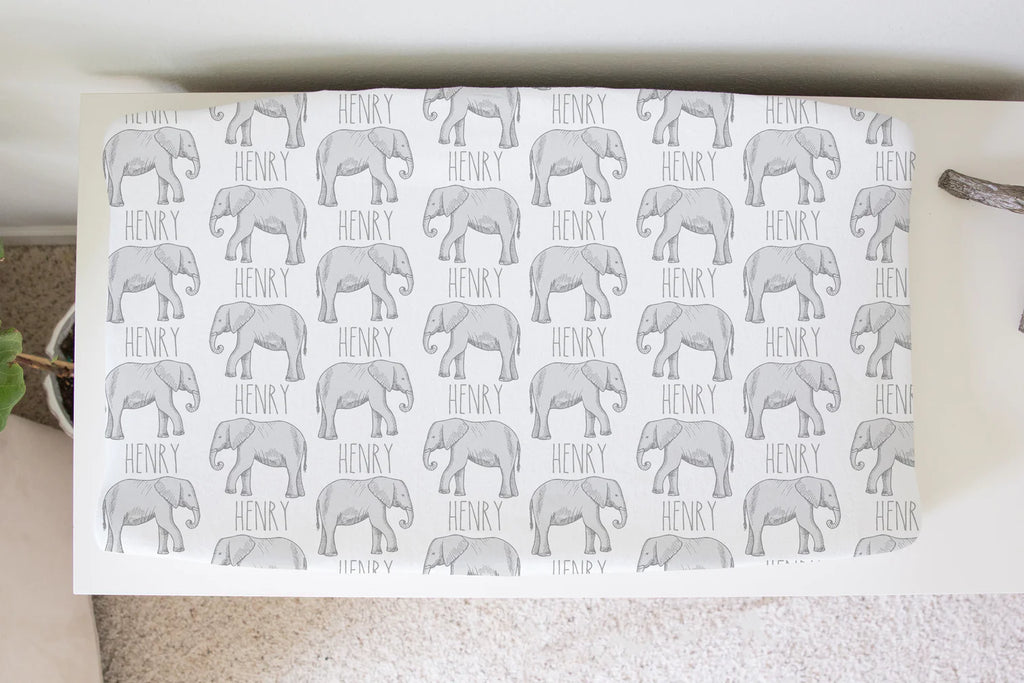 Sugar + Maple Personalized Changing Pad Cover | Elephant Grey (9023601967412)