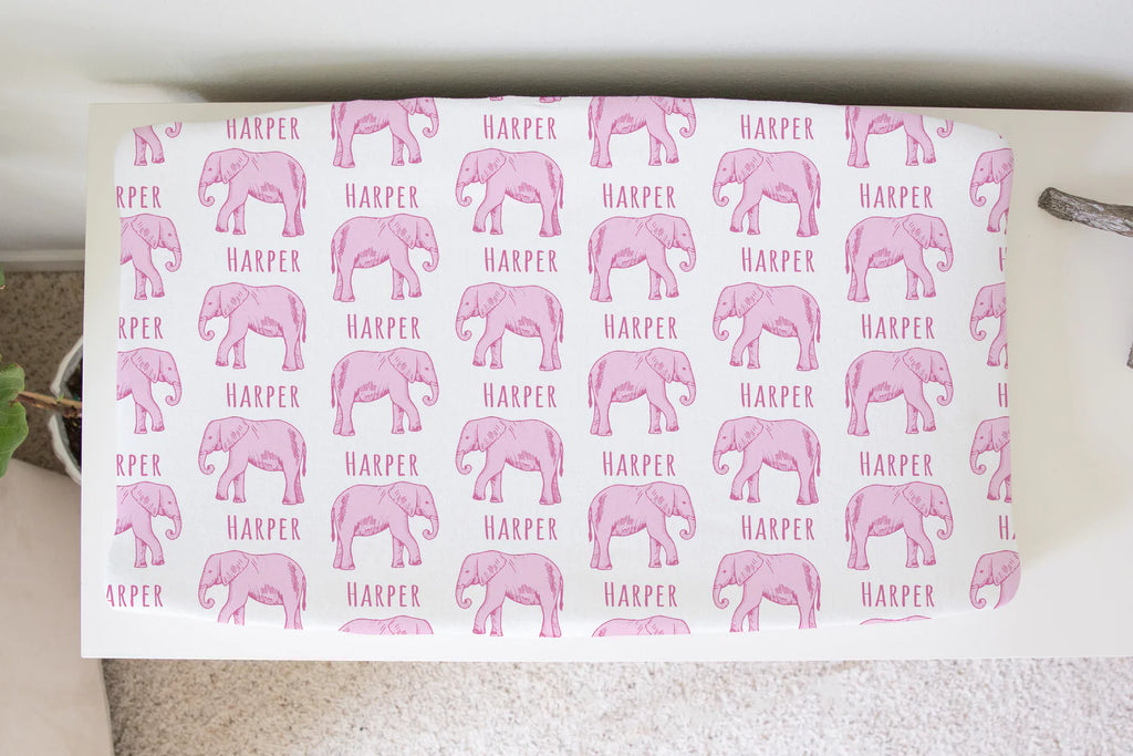 Sugar + Maple Personalized Changing Pad Cover | Elephant Pink (6758055542831)