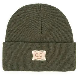 C.C. Kids Suede Ribbed Patch Solid Beanies (7168273252399)