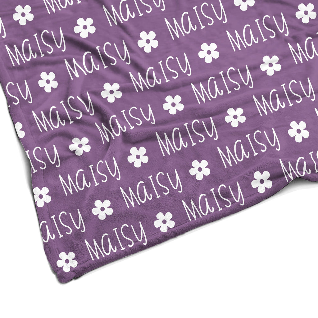 Sugar + Maple Personalized Plush Minky Blanket | Flower Icon Repeating Name (8870437224756)