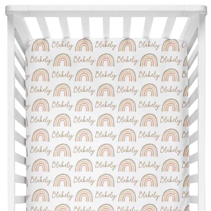 Sugar + Maple Personalized Crib Sheets | Rainbow Neutral (8870699729204)