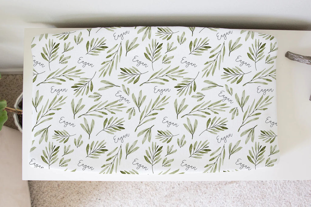 Sugar + Maple Personalized Changing Pad Cover | Olive Branch (9023617204532)