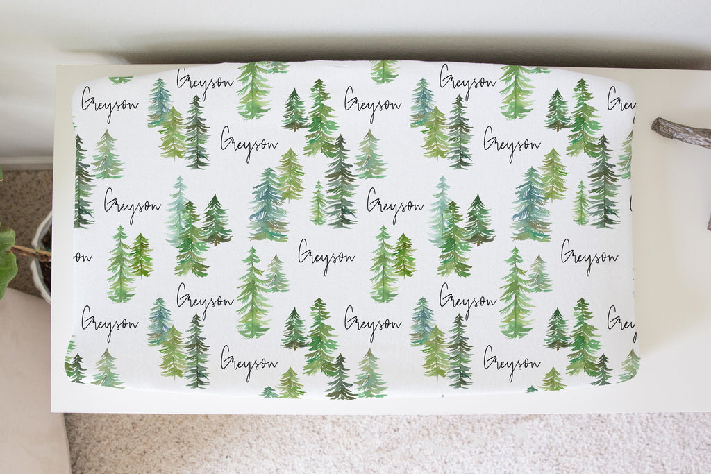 Sugar + Maple Personalized Changing Pad Cover | Pine Tree (6758052069423)