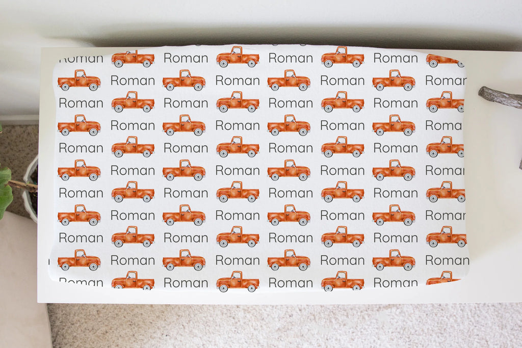 Sugar + Maple Personalized Changing Pad Cover | Truck Orange (6758053773359)