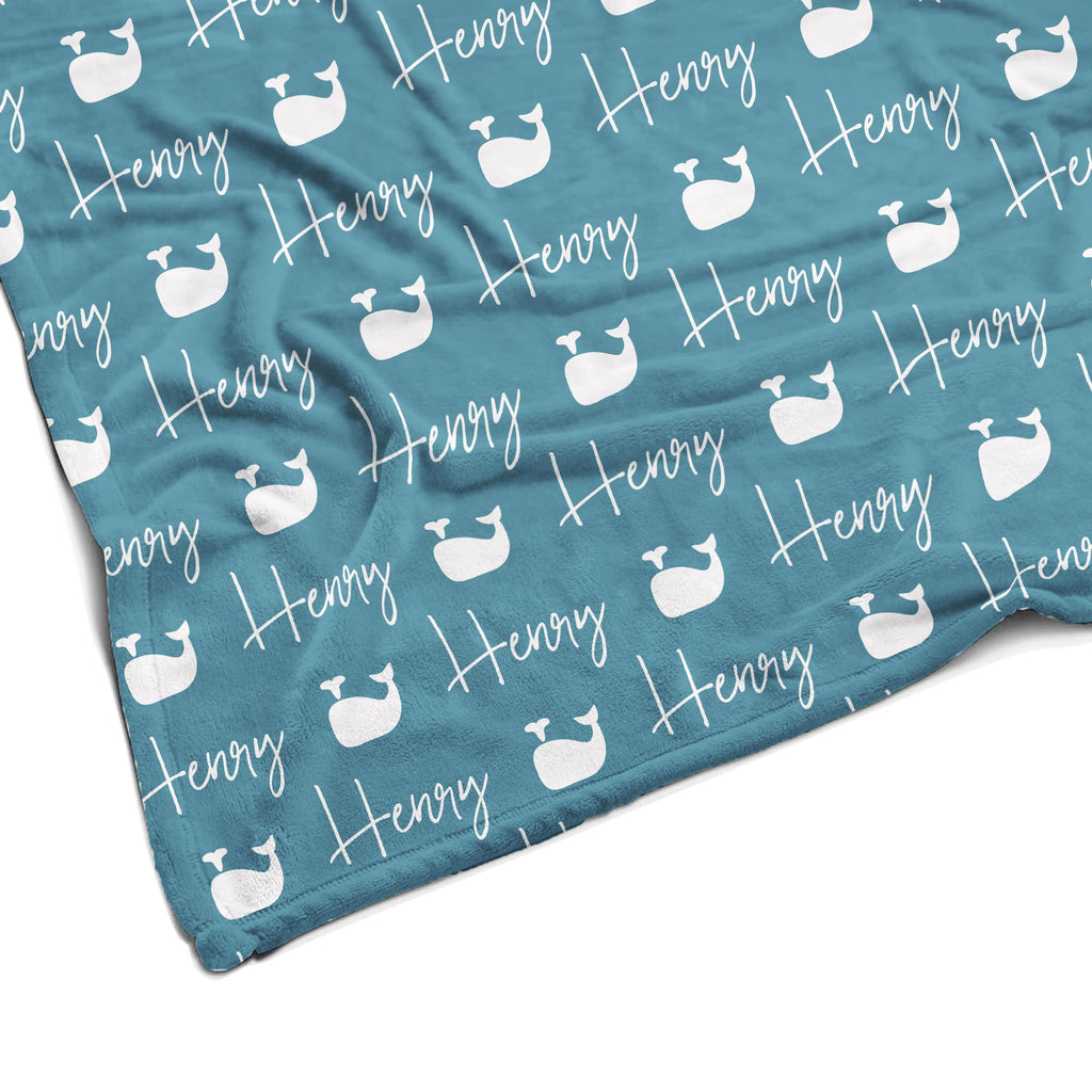 Sugar + Maple Personalized Plush Minky Blanket | Whale Icon Repeating Name (8870435553588)