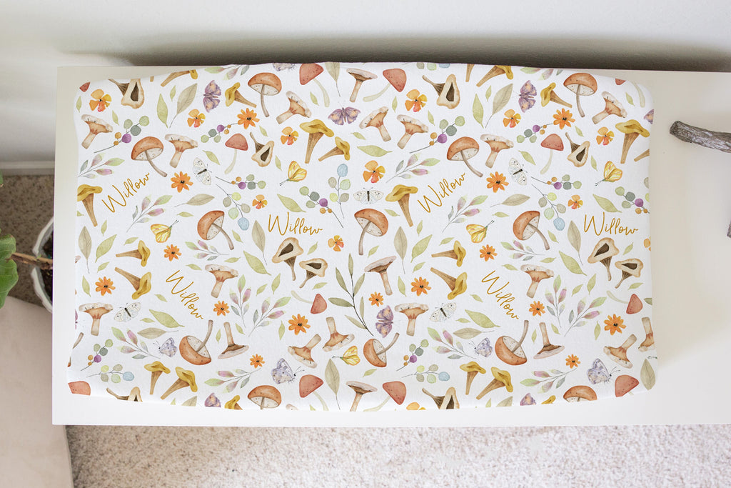 Sugar + Maple Personalized Changing Pad Cover | Whimsical Mushroom (8870720569652)
