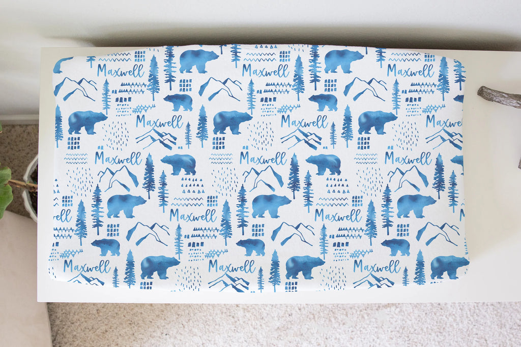 Sugar + Maple Personalized Changing Pad Cover | Woodland Blue (6758053216303)