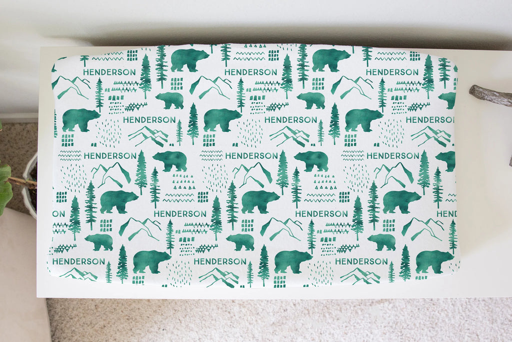 Sugar + Maple Personalized Changing Pad Cover | Woodland Green (6758054920239)