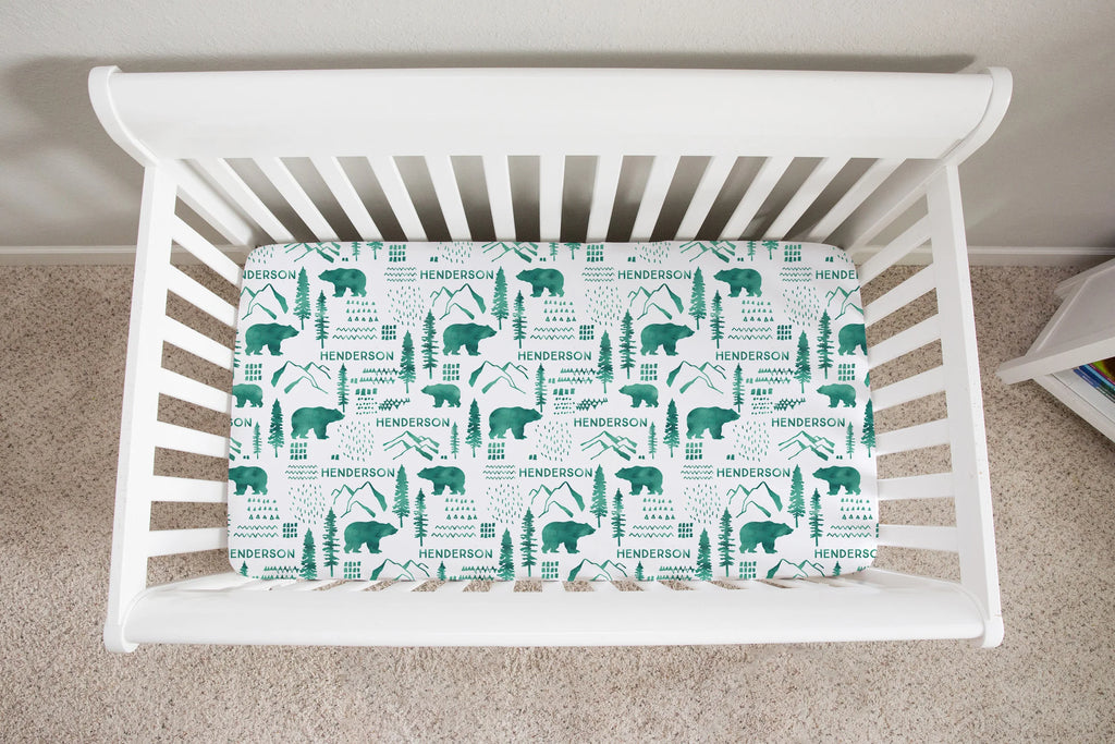 Sugar + Maple Personalized Crib Sheets | Woodland Green (6758065012783)