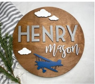 Sugar + Maple Personalized Signs | Airplane Round (7130573504559)