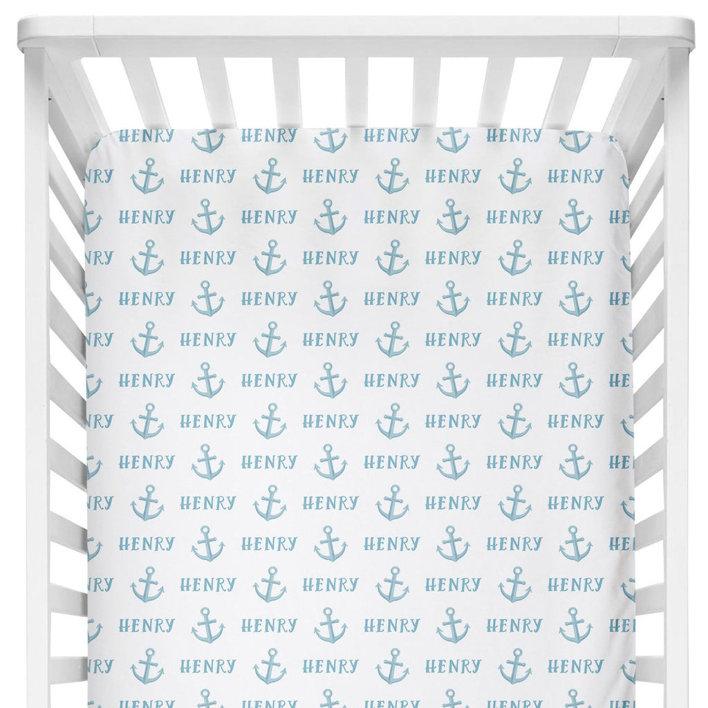 Sugar + Maple Personalized Crib Sheets - Anchor Blue (6758064095279)