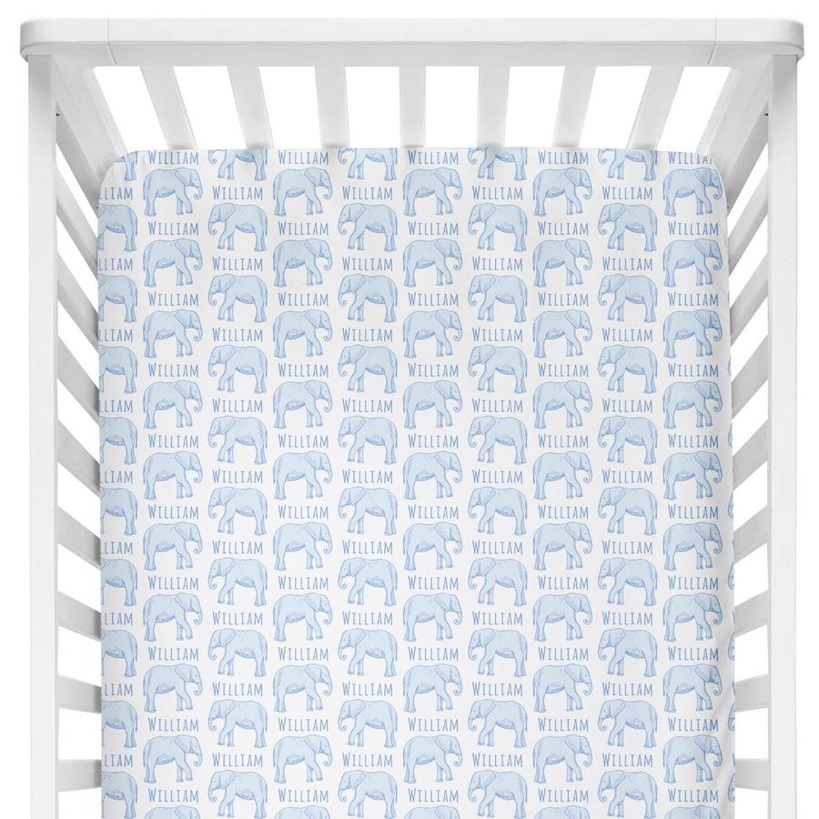 Sugar + Maple Personalized Crib Sheets - Elephant Blue (6758065668143)