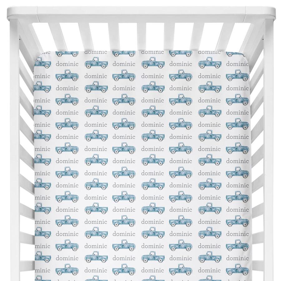 Sugar + Maple Personalized Crib Sheets - Truck Blue (6758062161967)