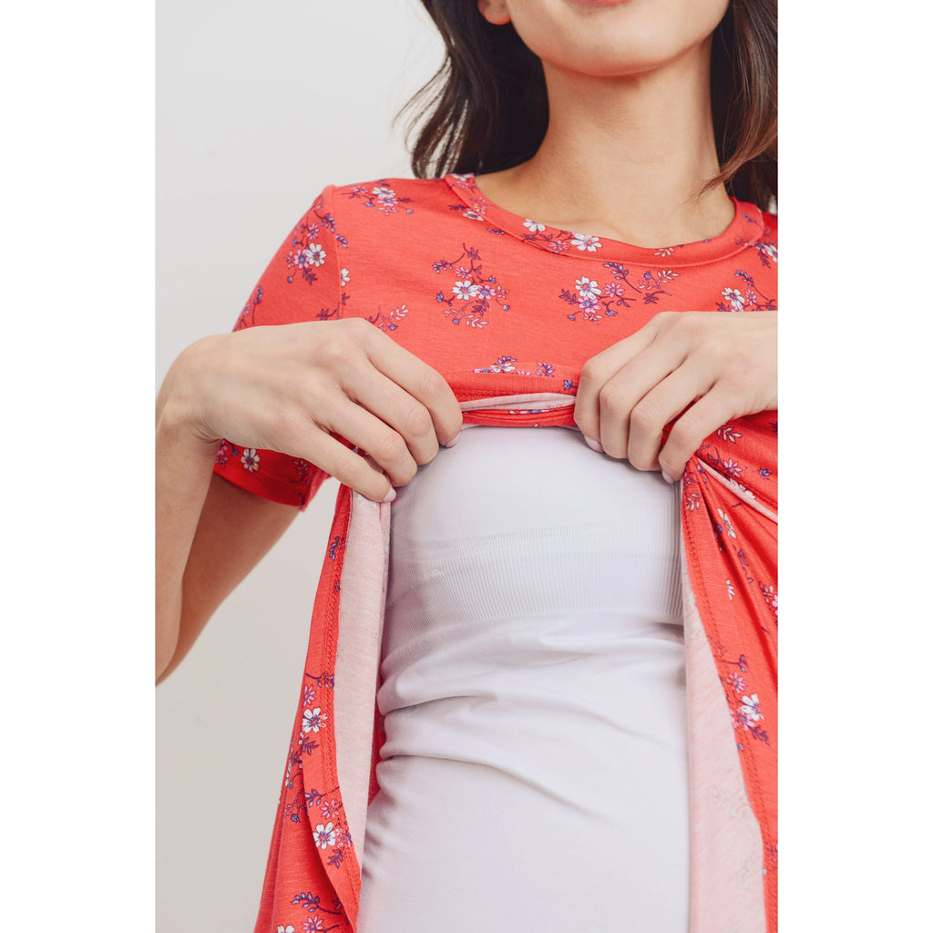 Hello Mitz Floral Short Sleeve Asymmetrical Wrap Nursing Top (7010408038447)
