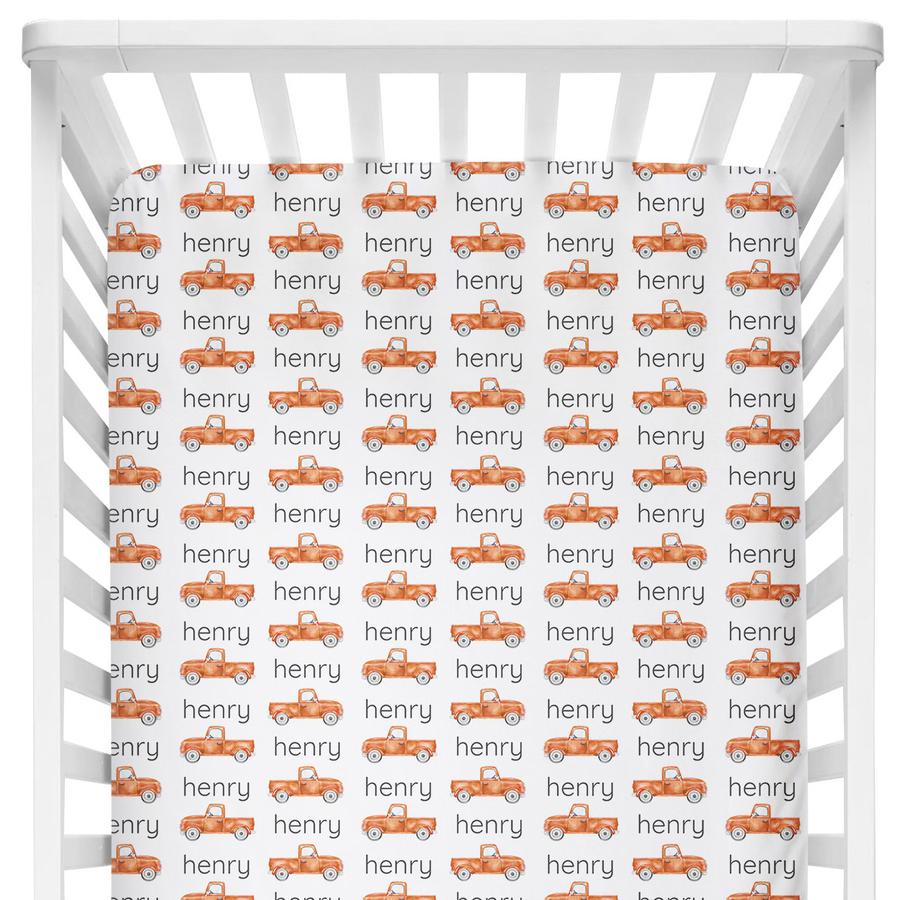 Sugar + Maple Personalized Crib Sheets - Truck Orange (6758065864751)