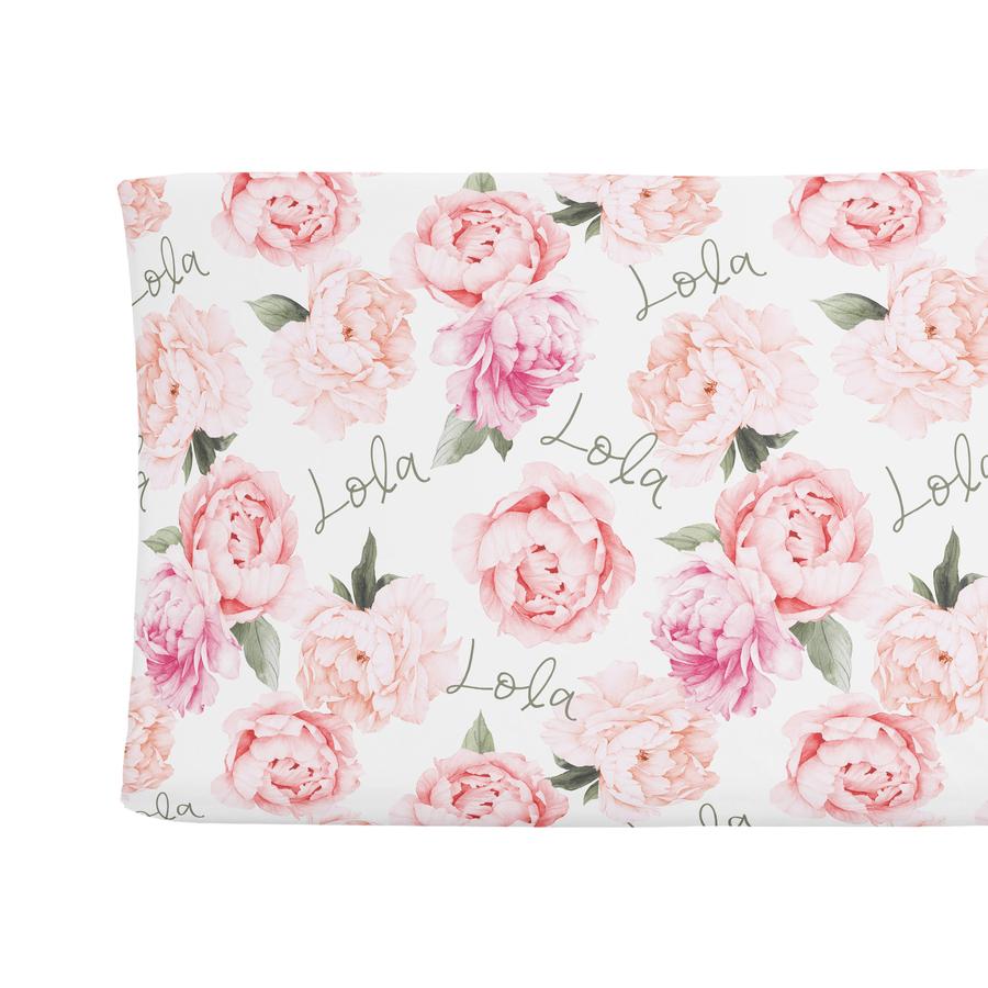 Sugar + Maple Personalized Changing Pad Cover - Peach Peony Blooms (6758051348527)