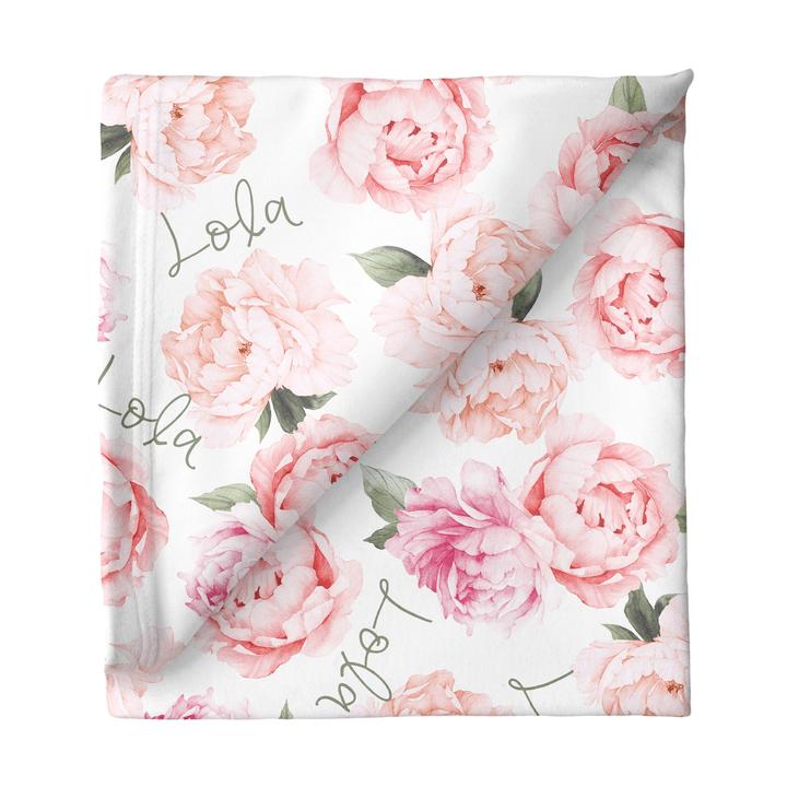 Sugar + Maple Personalized Stretchy Blanket - Peach Peony Blooms (6758010617903)