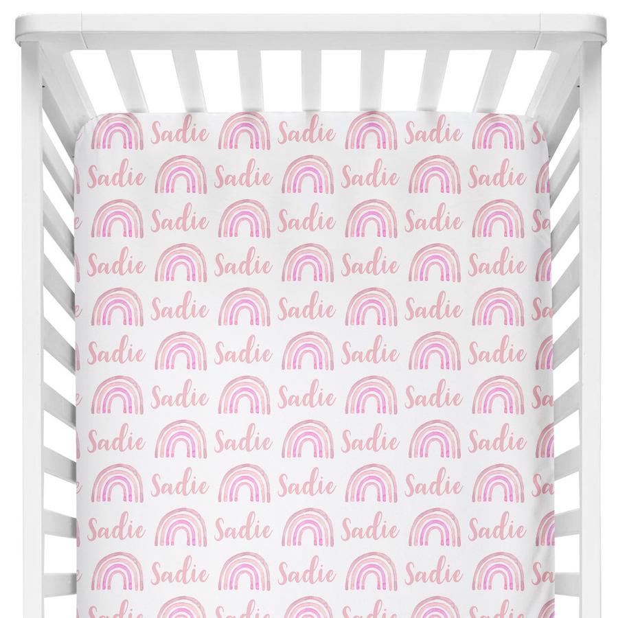Sugar + Maple Personalized Crib Sheets - Rainbow Pink (6758065209391)