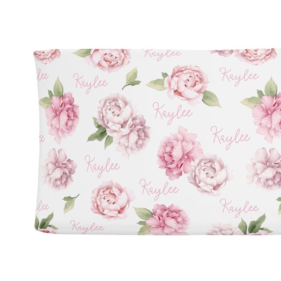 Sugar + Maple Personalized Changing Pad Cover - Pink Peonies (6758051020847)