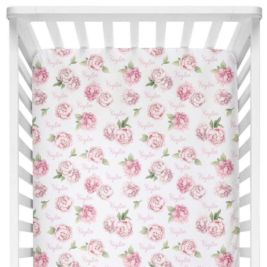 Sugar + Maple Personalized Crib Sheets - Pink Peonies (6758060818479)