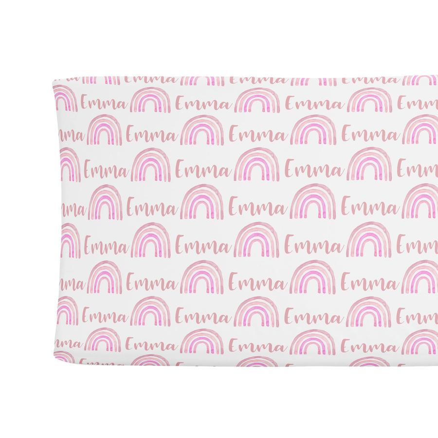 Sugar + Maple Personalized Changing Pad Cover - Rainbow Pink (6758052954159)