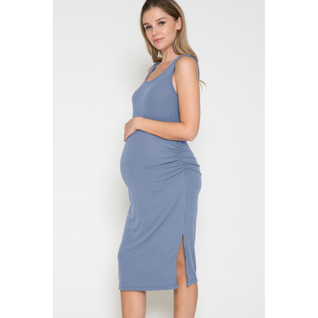 Maternity RNK Sleeveless Side Opened Midi Dress (8122954547508)