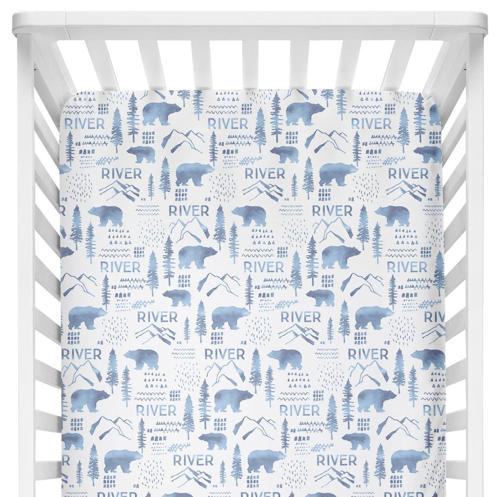 Sugar + Maple Personalized Crib Sheets - Woodland Blue (6758064291887)
